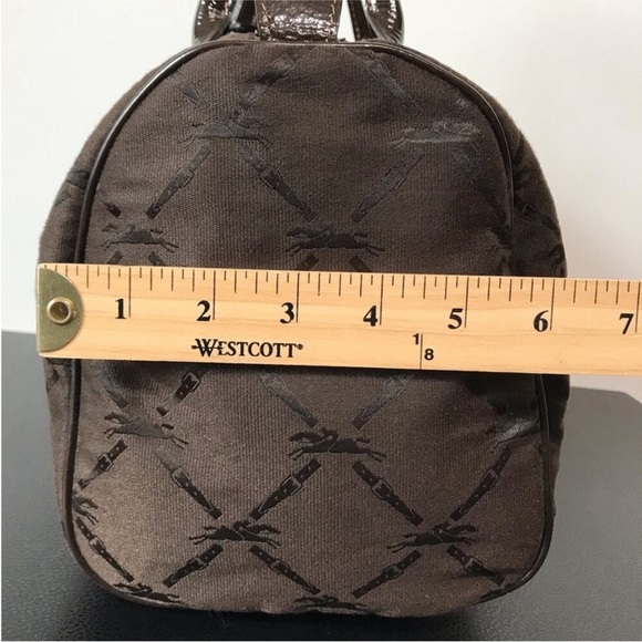 Longchamp Speedy 30 Duffel Bag Jacquard Monogram Brown Patent Leather Trim - Picture 9 of 9